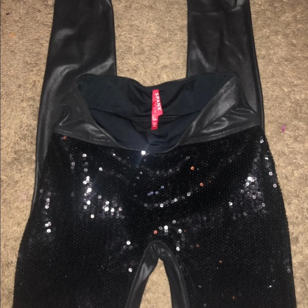 SPANX Sequin Faux Leather Leggings